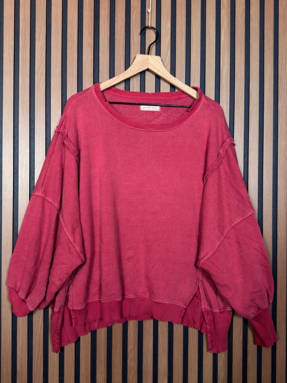Free People Sweater Small Womens Red Fleece Pullover Crewneck Boyfriend